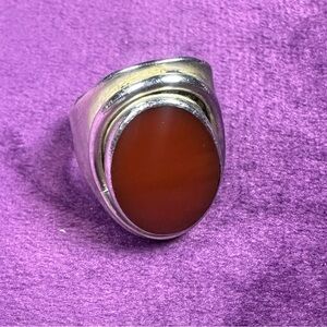 Vintage Sterling Silver Carnelian Modernist Ring Size 8, great statement ring